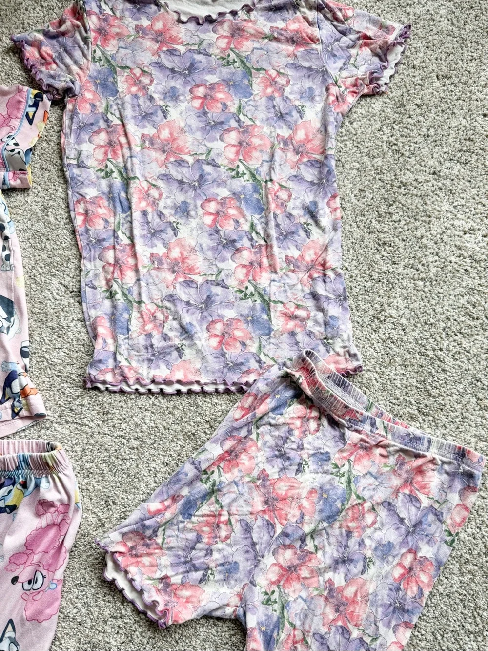 Kids Pink Bluey & Bamboo Floral Pajama Set - Short Sleeve Two-Piece 10/12